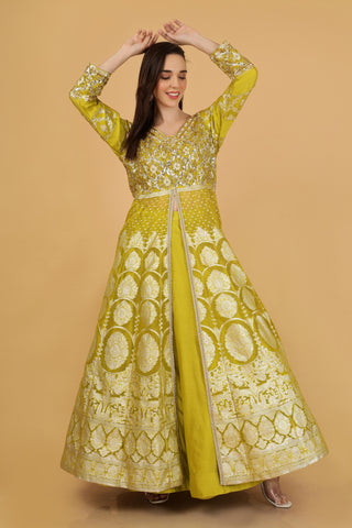 Women Yellow Color Anarkali Gown with Dupatta