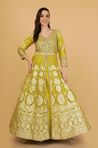 Women Yellow Color Anarkali Gown with Dupatta