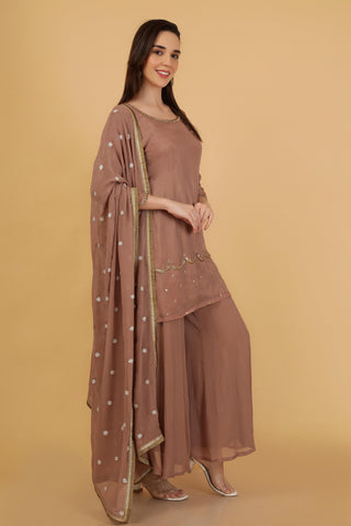 Women Embroidered Georgette Straight Kurta with Trousers with dupatta