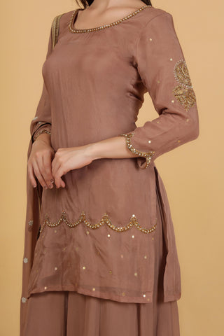 Women Embroidered Georgette Straight Kurta with Trousers with dupatta