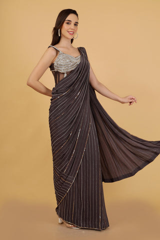 Women Heavy Georgette Fabric Beautiful Sequence Embroidery Saree