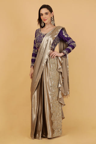 Women Satin Saree with Embroidered Blouse