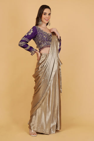 Women Satin Saree with Embroidered Blouse