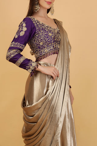 Women Satin Saree with Embroidered Blouse