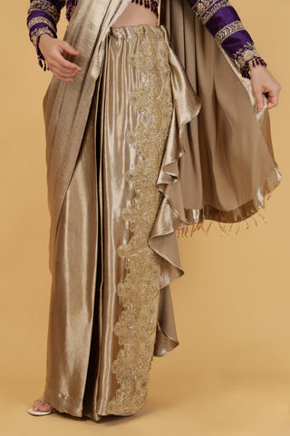 Women Satin Saree with Embroidered Blouse