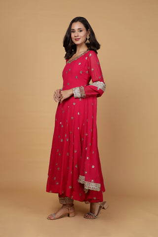 Noor Anarkali Kurta Set - Rani Pink