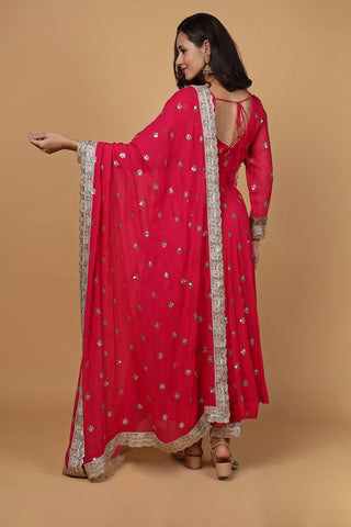 Noor Anarkali Kurta Set - Rani Pink