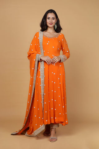 Noor Anarkali Kurta Set - Burnt Orange