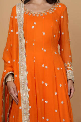 Noor Anarkali Kurta Set - Burnt Orange