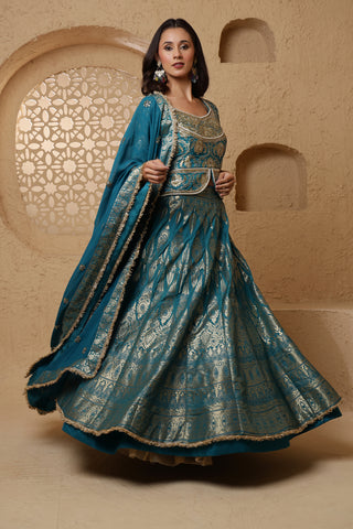 Roohani Rang Silk Brocade Lehenga Set - Persian Blue