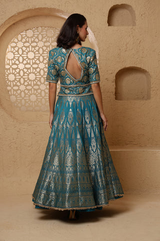 Roohani Rang Silk Brocade Lehenga Set - Persian Blue