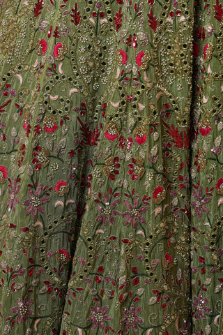 Roohani Rang Crepe Tissue Mirror work Lehenga Set - Leaf Green