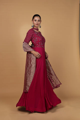 Aayat Cutdana Anarkali Set - Wine
