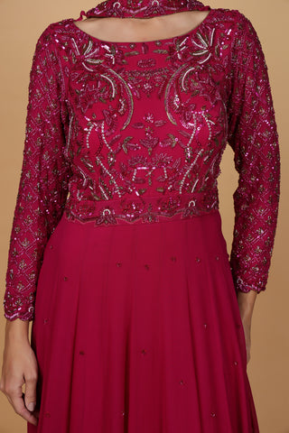 Aayat Cutdana Anarkali Set - Wine