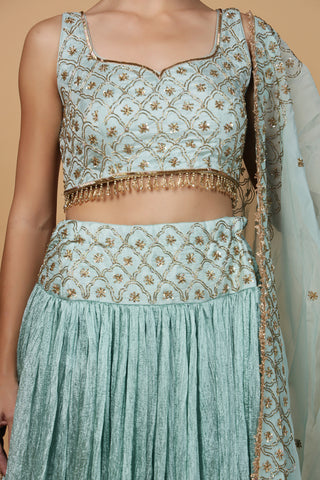 Roohani Rang Silk Viscose Cutdana Lehenga Set - Teal