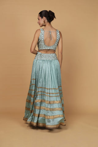 Roohani Rang Silk Viscose Cutdana Lehenga Set - Teal