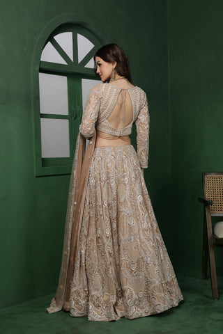 Aafreen Aura Embroidered Lehenga Set - Champagne