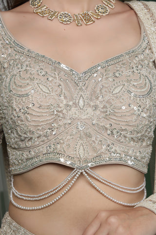 Aafreen Aura Sequins Embroidered Lehenga Set - Fawn