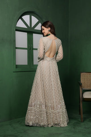 Lusture Luxe Lehenga Set with Jacket & Dupatta - Light Fawn