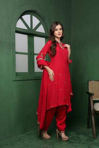 Crimson Charm Ensemble Kurta Set - Rani Pink