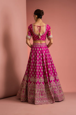 HOT PINK SILK LEHENGA SET WITH AARI EMBROIDERY