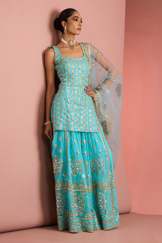 Ziya Turquoise Sharara Set