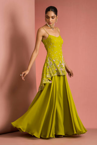 Zestara Lime Embroidered Sharara Set