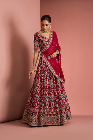 Gulnaar Noor Bridal Lehenga Set - Maroon