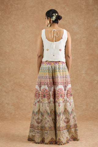Off White Chinon Multocolored Thread Work Cape Sharara Set