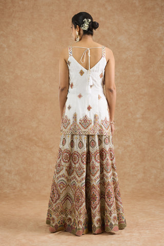 Off White Chinon Multocolored Thread Work Sharara Set