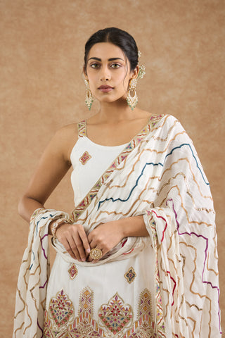 Off White Chinon Multocolored Thread Work Sharara Set