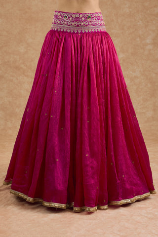 Hot Pink And Teal Viscose Silk Hand Embroidered Lehenga Set