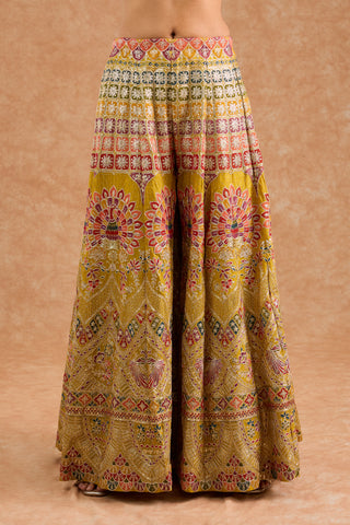 Mustard Chinon Multocolored Thread Work Peplum Sharara Set