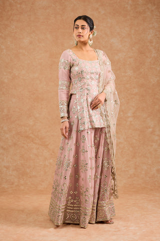 Pink Georgette Gota Applique Sharara Kurti Set