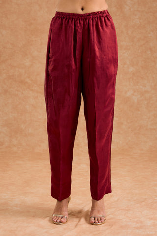 Maroon Viscose Opara Silk Hand Embroidered Kurta Set