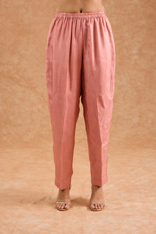 Dull Peach Opara Silk Hand Embroidered Kurta Set