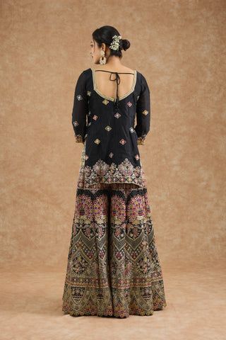 Black Chinon Multocolored Thread Work Sharara Set