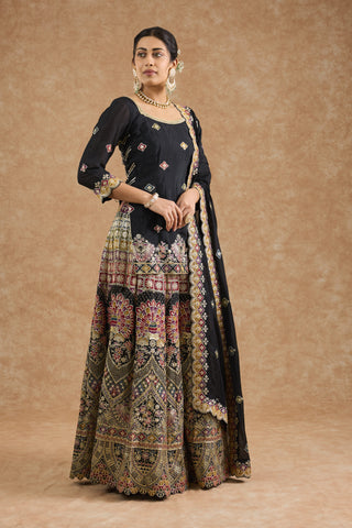 Black Chinon Multocolored Thread Work Sharara Set