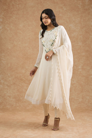 Ivory Georgette Applique Work Anarkali Set