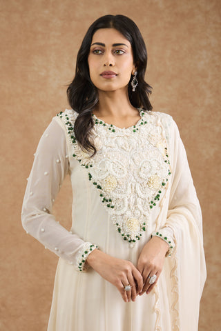 Ivory Georgette Applique Work Anarkali Set