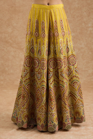 Mustard Chinon Multocolored Thread Work Sharara Set