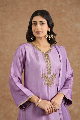 Dull Purple Opara Silk Hand Embroidered Kurta Set