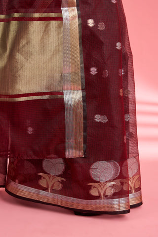 DARK MAROON PREMIUM KOTA DORIA SILK SAREE AND BLOUSE PIECE