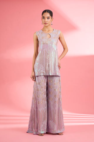 DULL PINK GEORGETTE SHARARA CAPE SET WITH THREAD AND SEQUIN WORK