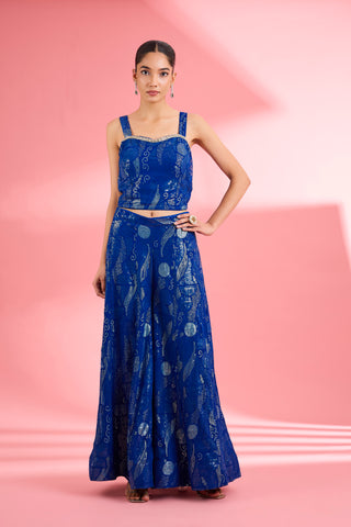 ROYAL BLUE  GEORGETTE SHARARA  SET WITH THREAD AND SEQUIN WORK