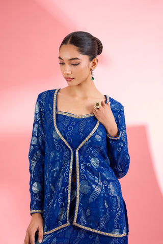 ROYAL BLUE  GEORGETTE SHARARA  SET WITH THREAD AND SEQUIN WORK