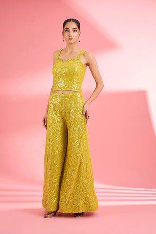 LIME GREEN  GEORGETTE SHARARA  SET WITH THREAD AND SEQUIN WORK