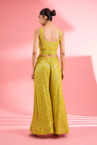 LIME GREEN  GEORGETTE SHARARA  SET WITH THREAD AND SEQUIN WORK