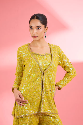 LIME GREEN  GEORGETTE SHARARA  SET WITH THREAD AND SEQUIN WORK