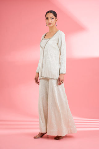 IVORY  GEORGETTE SHARARA  SET WITH THREAD AND SEQUIN WORK